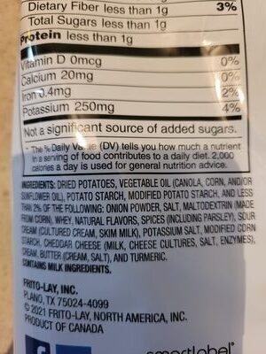 Layers Sour Cream and Onion ingredients label