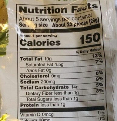 Layers Sour Cream and Onion nutrition facts table