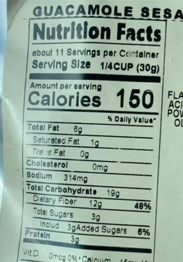Guscqmole seseme mix nutrition facts table