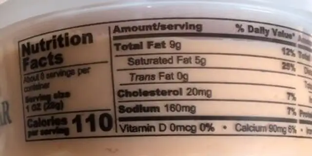 Smoky Cheddar Cheese Spread nutrition facts table