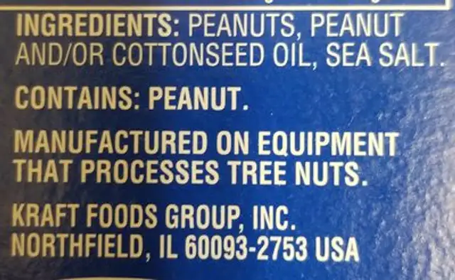 Salted peanuts ingredients label