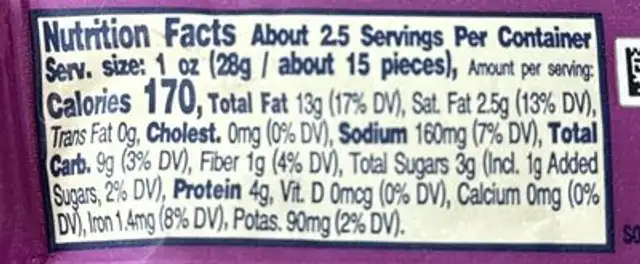 Cashews, Rosemary Sea salt nutrition facts table