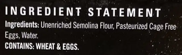 Linguine ingredients label