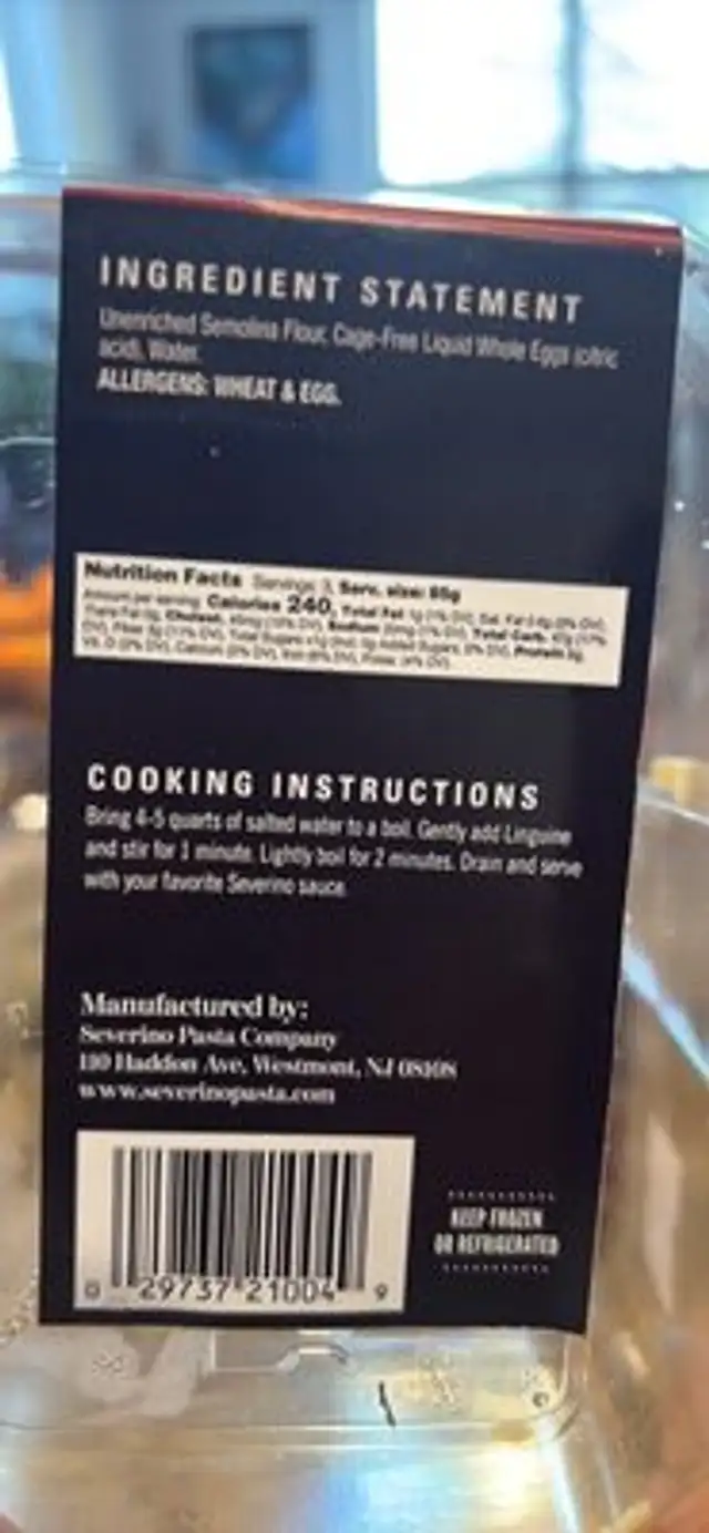 Linguine nutrition facts table