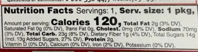 Cracker nutrition facts table