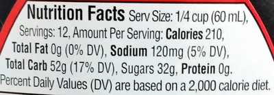 Aunt Jemima Original Syrup 24 Fluid Ounce Plastic Bottle nutrition facts table