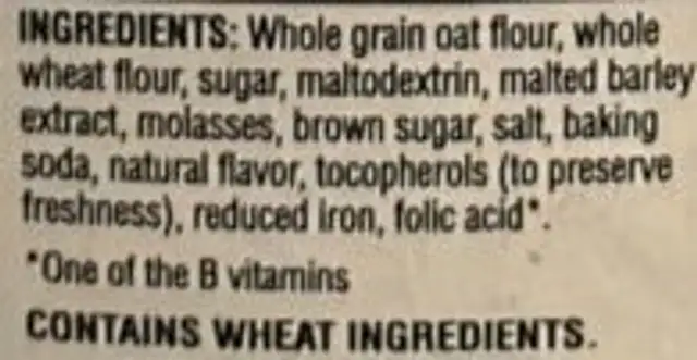 OATMEAL SQUARES BROWN SUGAR ingredients label
