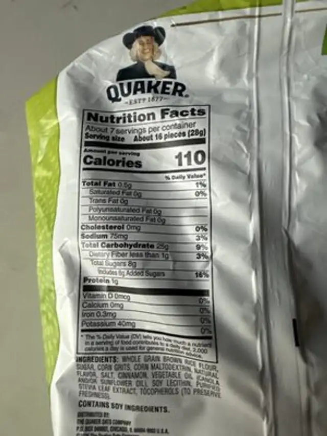 Cinnamon Apple Rice Cakes nutrition facts table