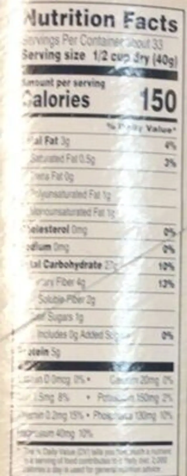 Kettle Hearty Oats nutrition facts table