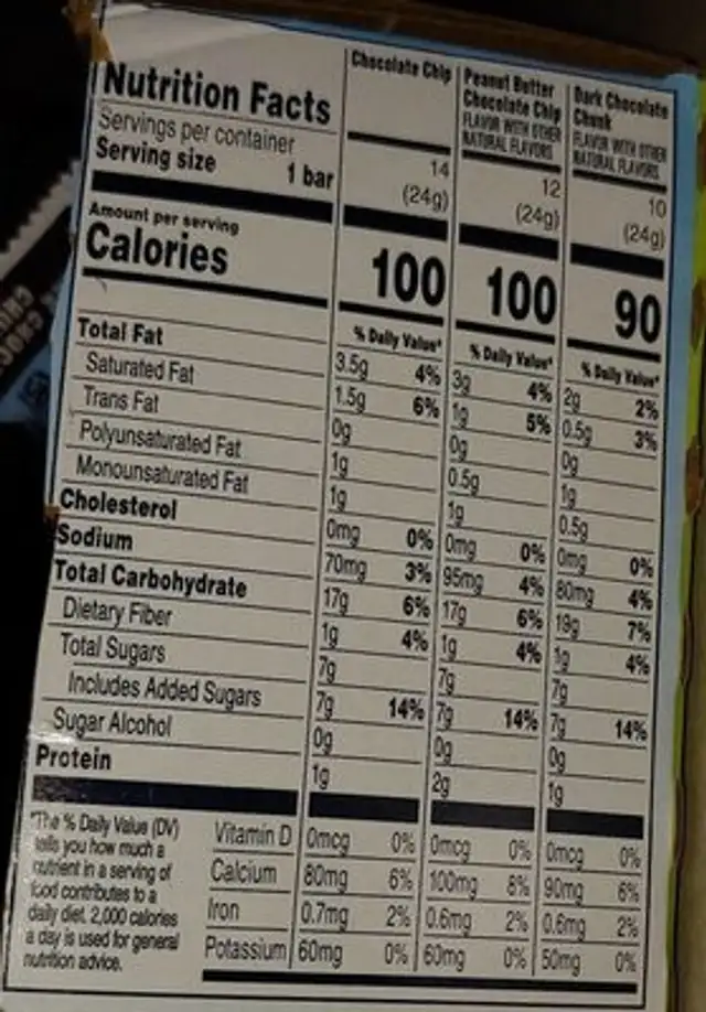 Quaker Chewy Variety Pack nutrition facts table