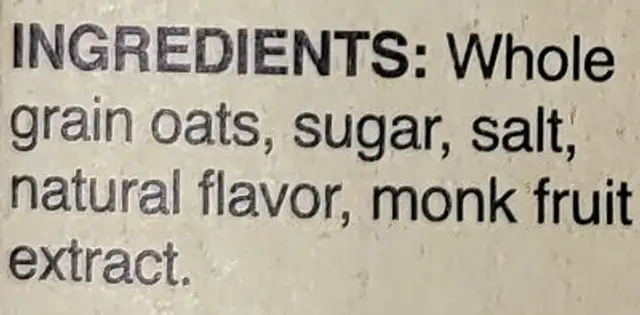 Instant Oatmeal Maple & Brown Sugar ingredients label