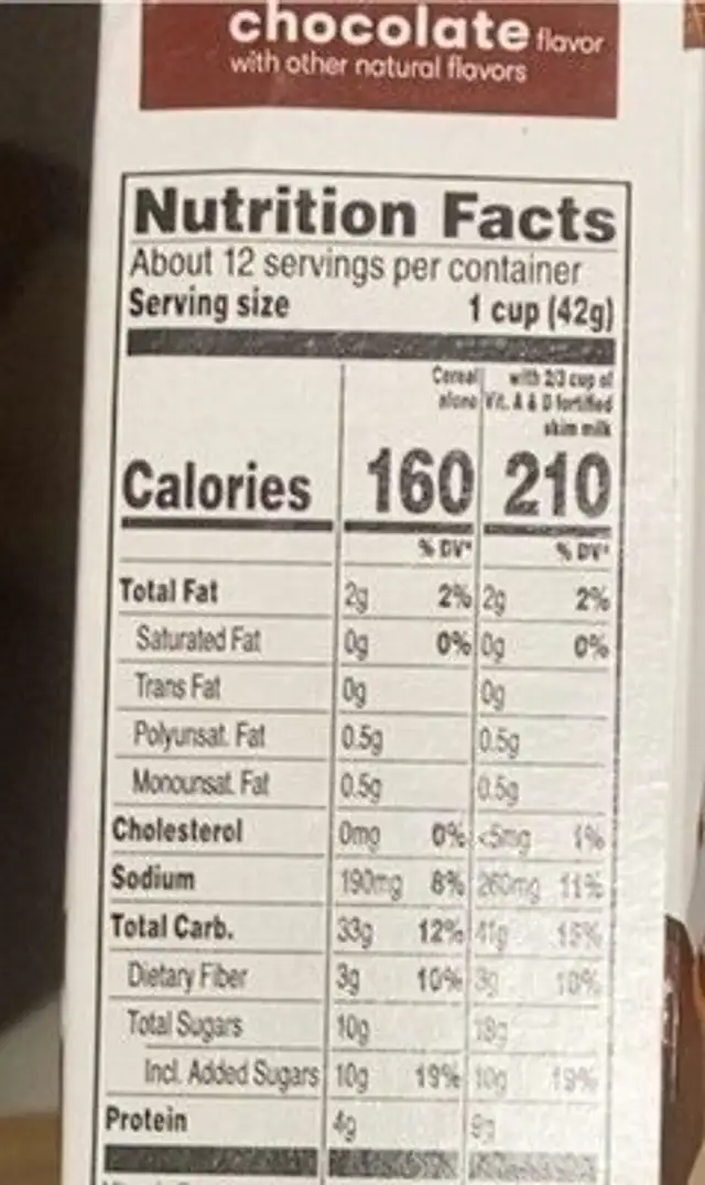 Multi grain chocolate flavor cereal nutrition facts table
