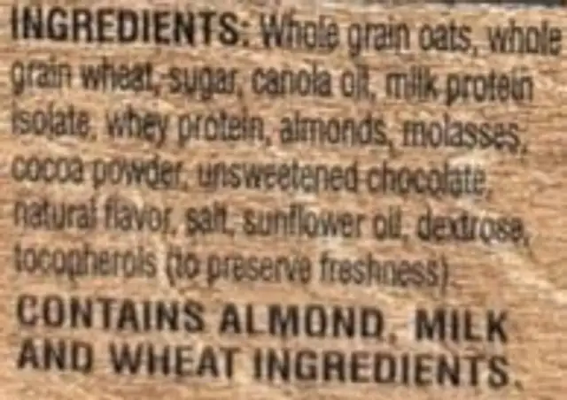 Protein Granola ingredients label