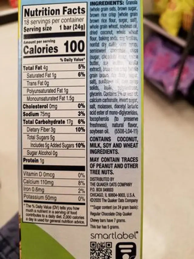 Chewy Chicolate Chip ingredients label