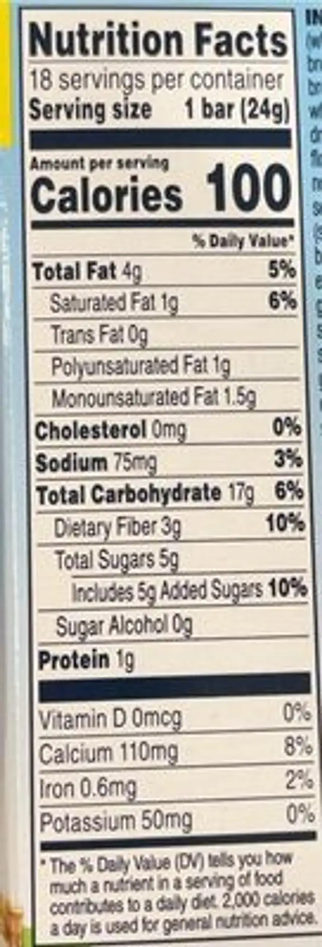 Chewy Chicolate Chip nutrition facts table