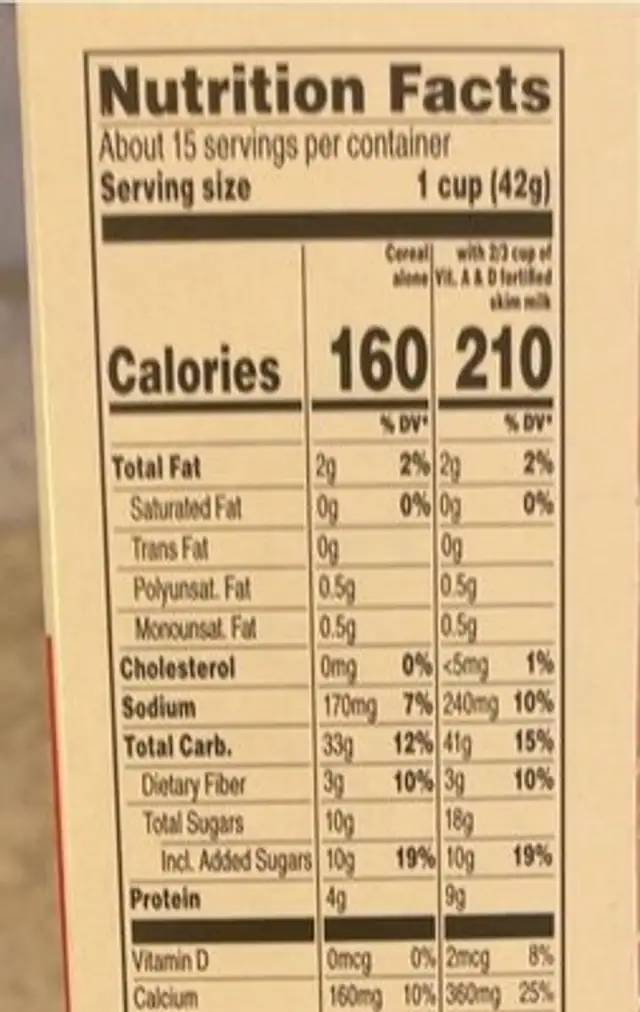 Life multigrain cereal nutrition facts table