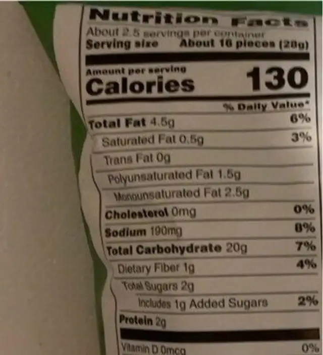 Quaker rice chips nutrition facts table