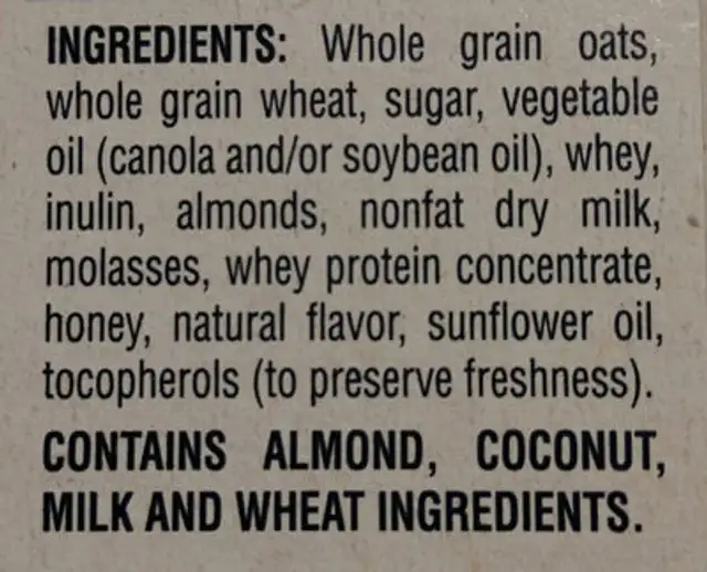 Simply Granola Oats, Honey & Almonds ingredients label