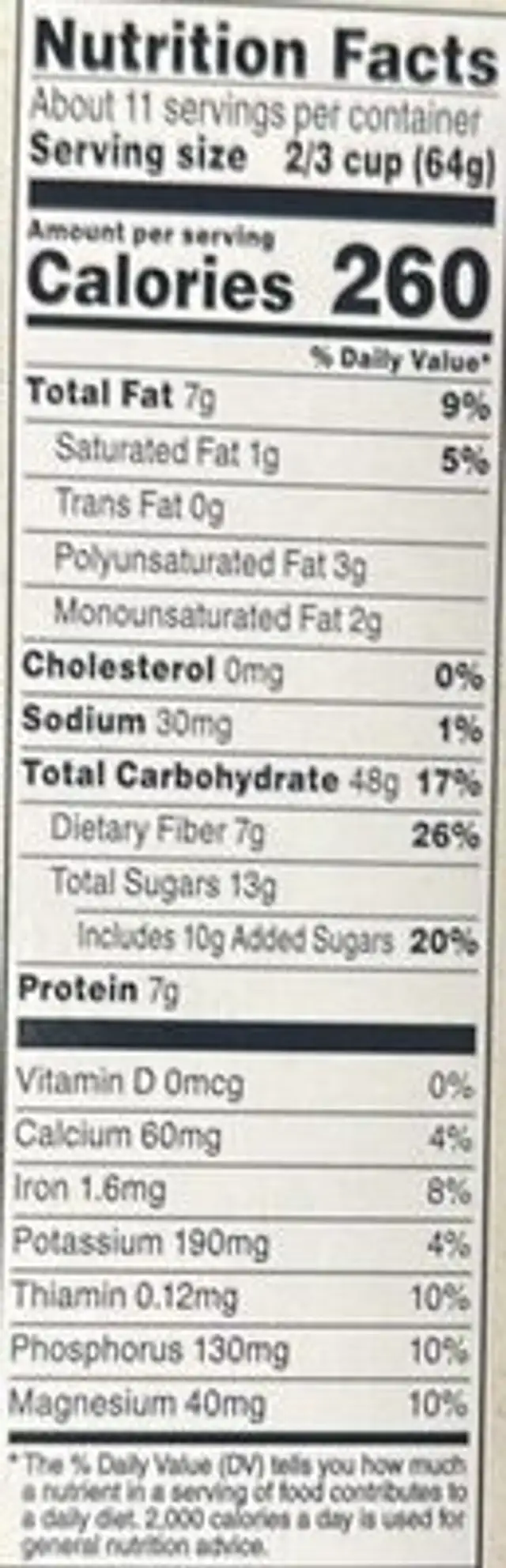 Simply Granola Oats, Honey & Almonds nutrition facts table
