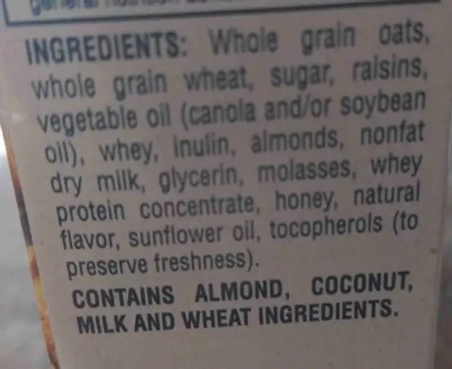 Simply Granola Oats, Honey, Raisins & Almonds ingredients label