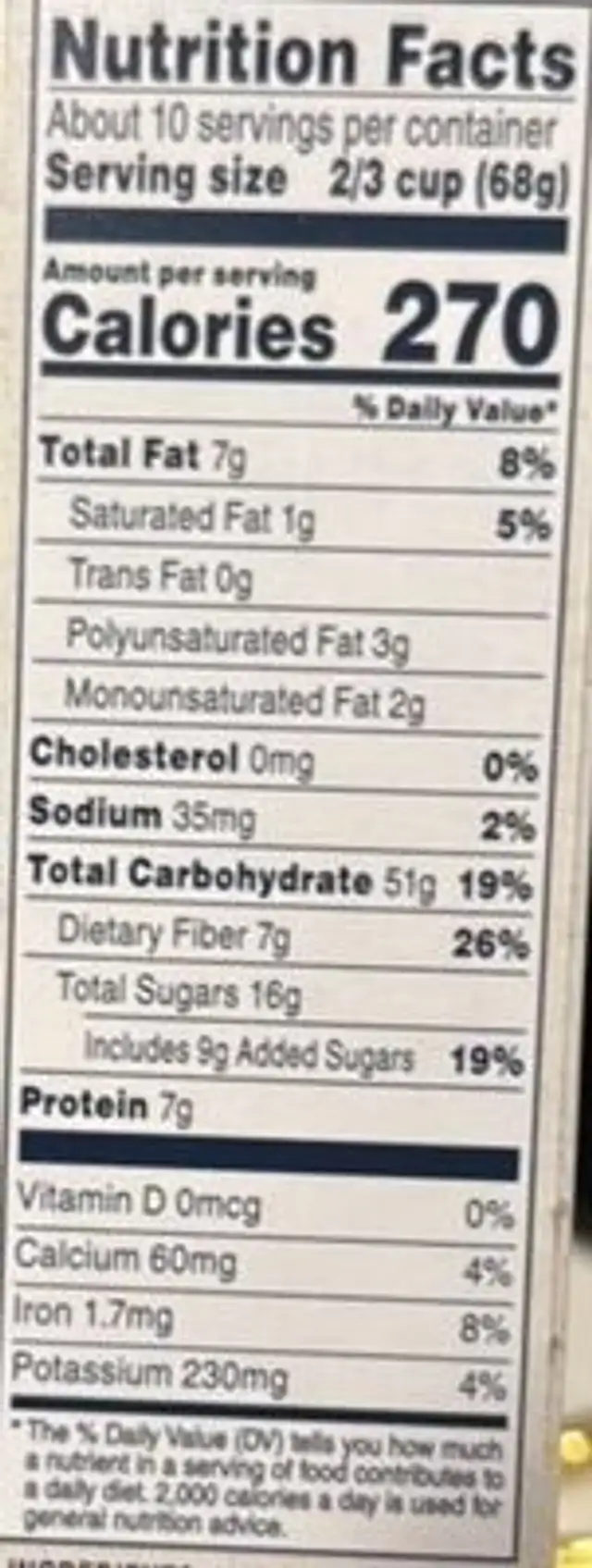 Simply Granola Oats, Honey, Raisins & Almonds nutrition facts table