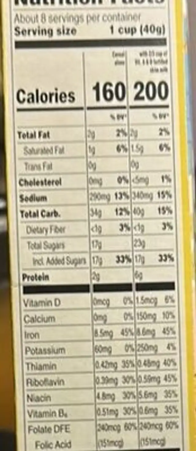 Crunch Berries nutrition facts table