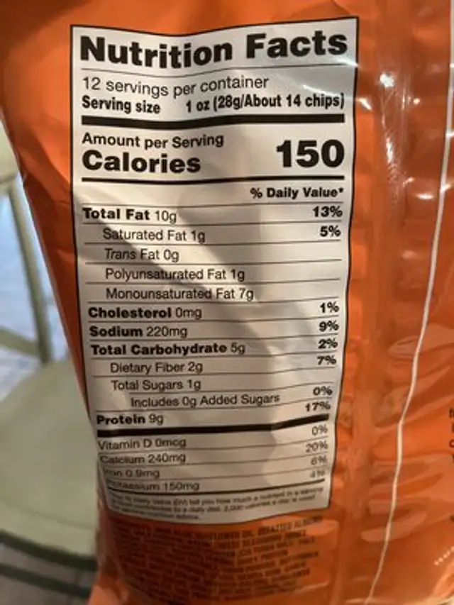 Nacho cheese almond flour tortilla style chips ingredients label