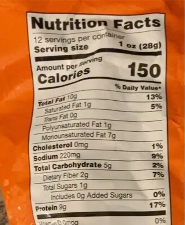 Nacho cheese almond flour tortilla style chips nutrition facts table