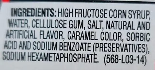Butter Lite Syrup ingredients label