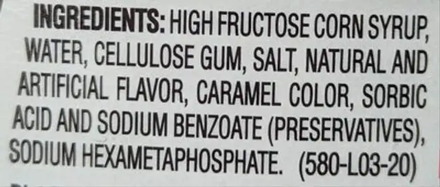 Lite Syrup ingredients label