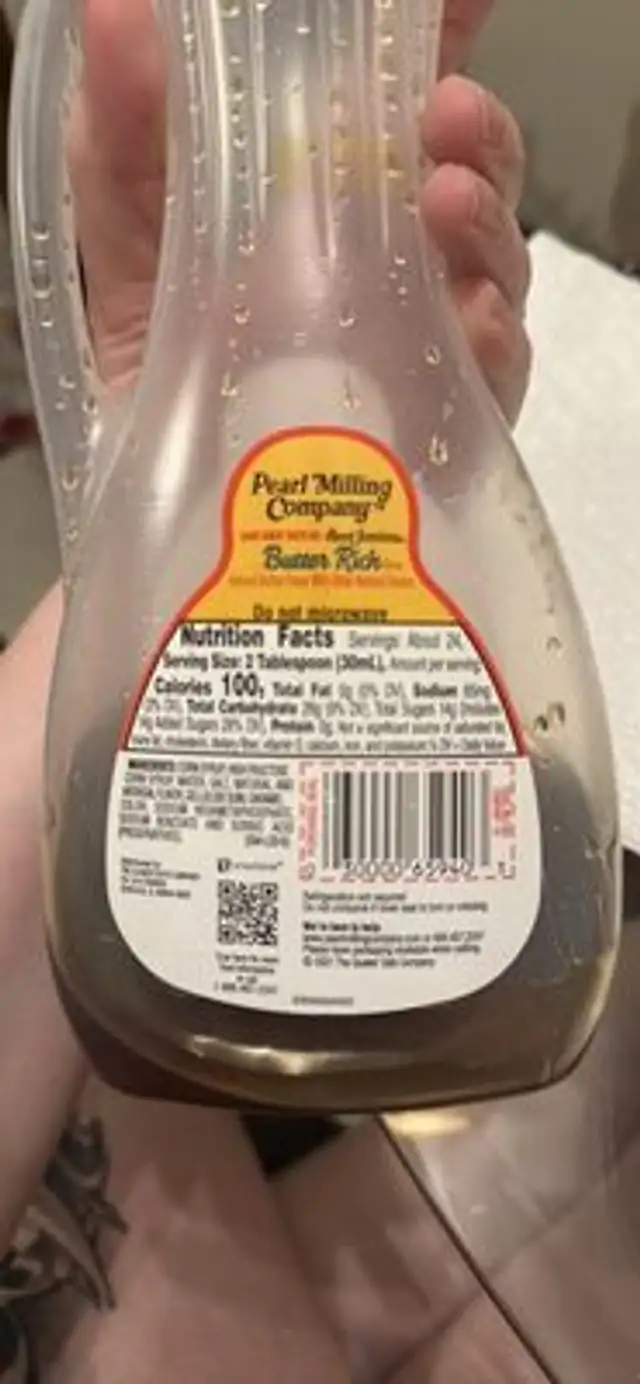 Butter Rich Syrup nutrition facts table