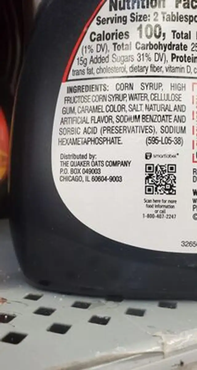 Original Syrup ingredients label