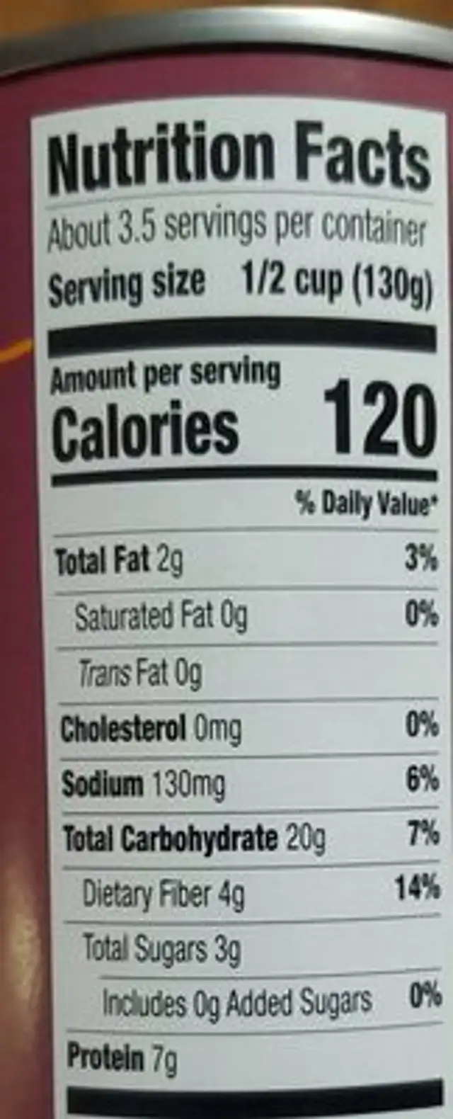 Organic Garbanzo Beans nutrition facts table