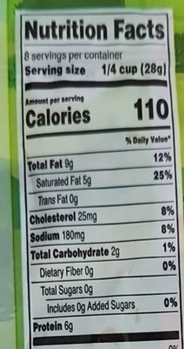 Fancy Shredded nutrition facts table