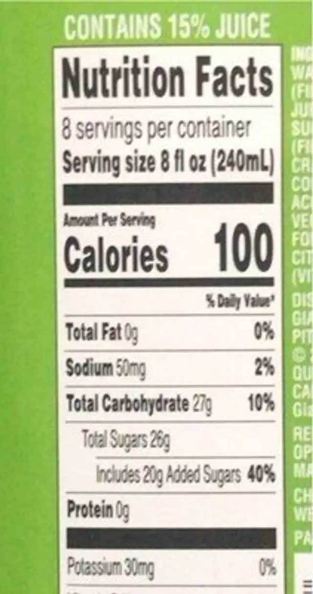 Grape Cranberry Juice Cocktail nutrition facts table