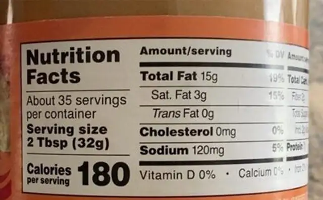 Creamy peanut butter nutrition facts table