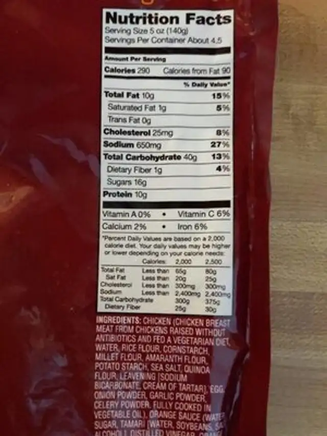 Mandarin orange chicken nutrition facts table