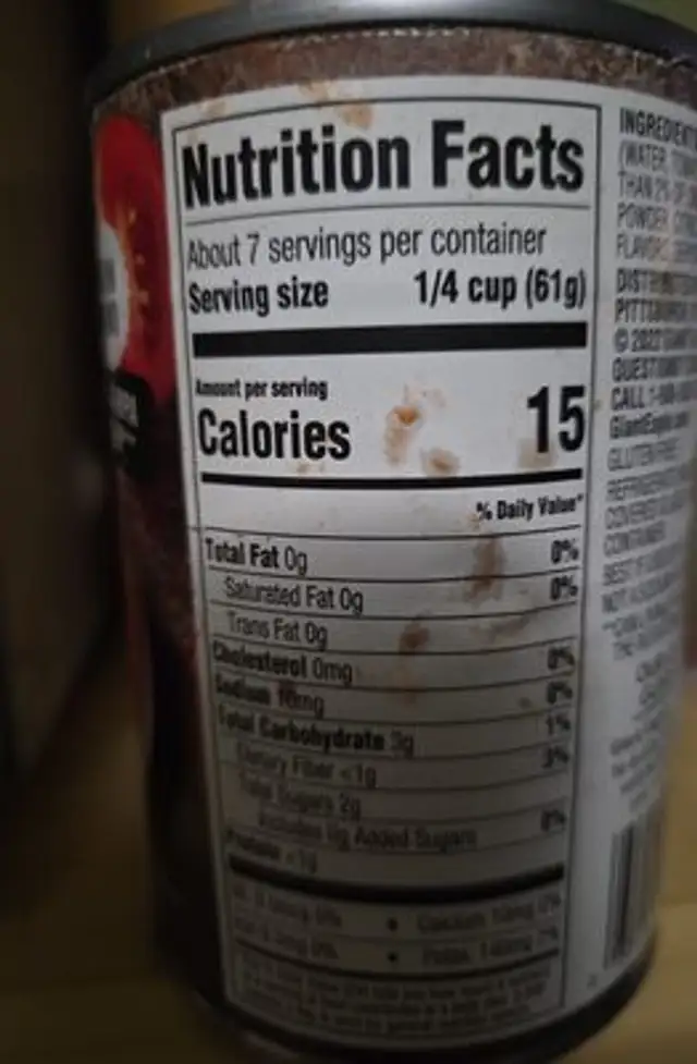 No Sauce Added (1\2 cup) nutrition facts table