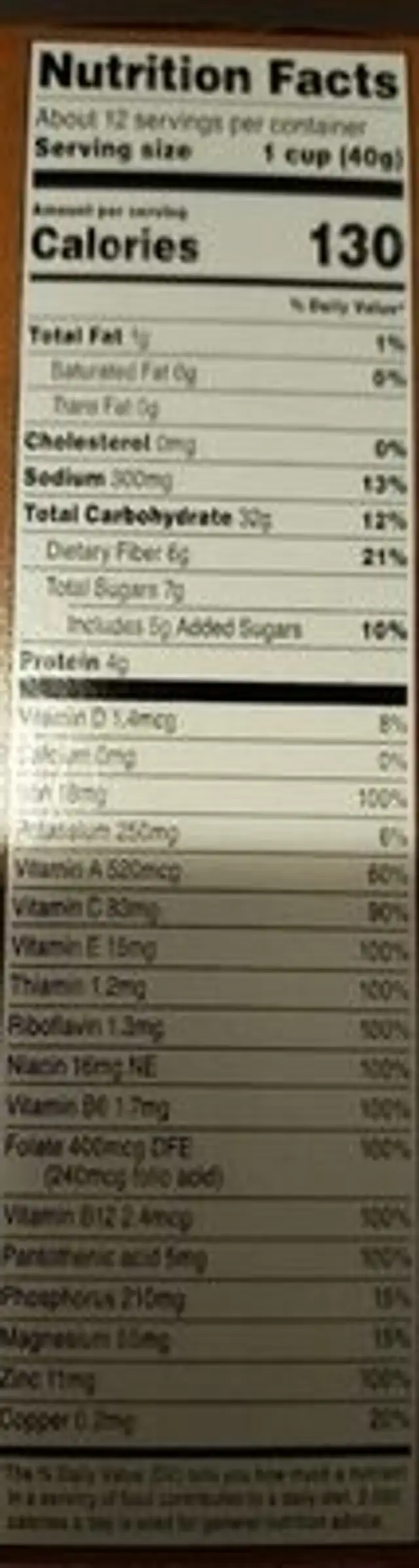 Bran Flakes nutrition facts table
