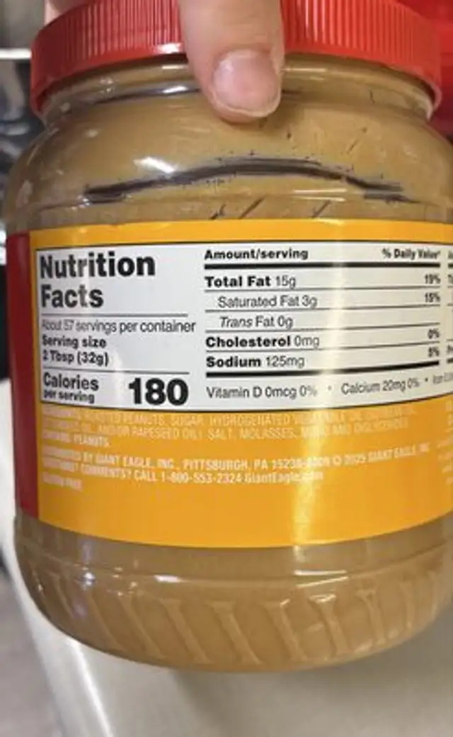 Peanut Butter ingredients label