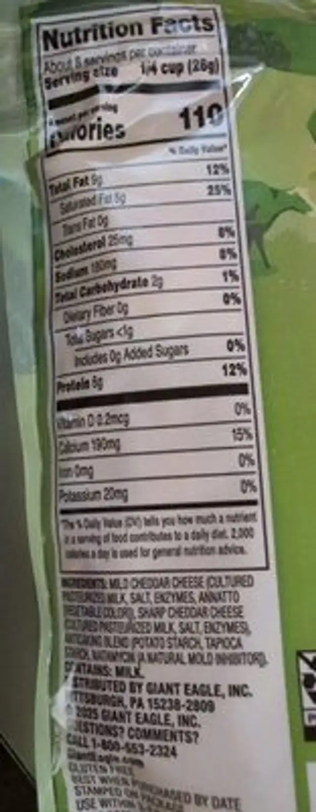 Double Cheddar Cheese nutrition facts table