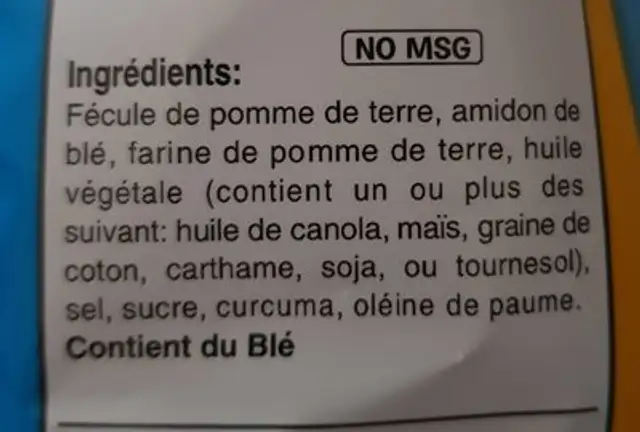 Golden fluff, potato flutes, original ingredients label