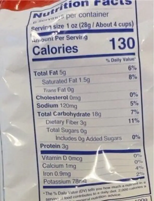 Popcorn party size world's greatest nutrition facts table