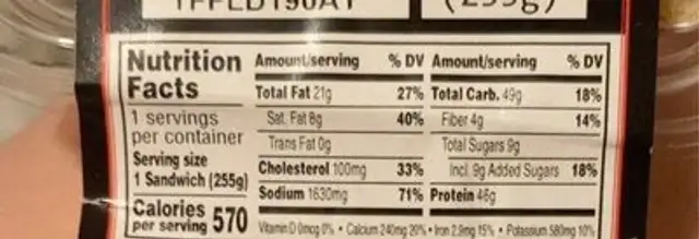 Maple glazed hiney coat turkey sandwich nutrition facts table