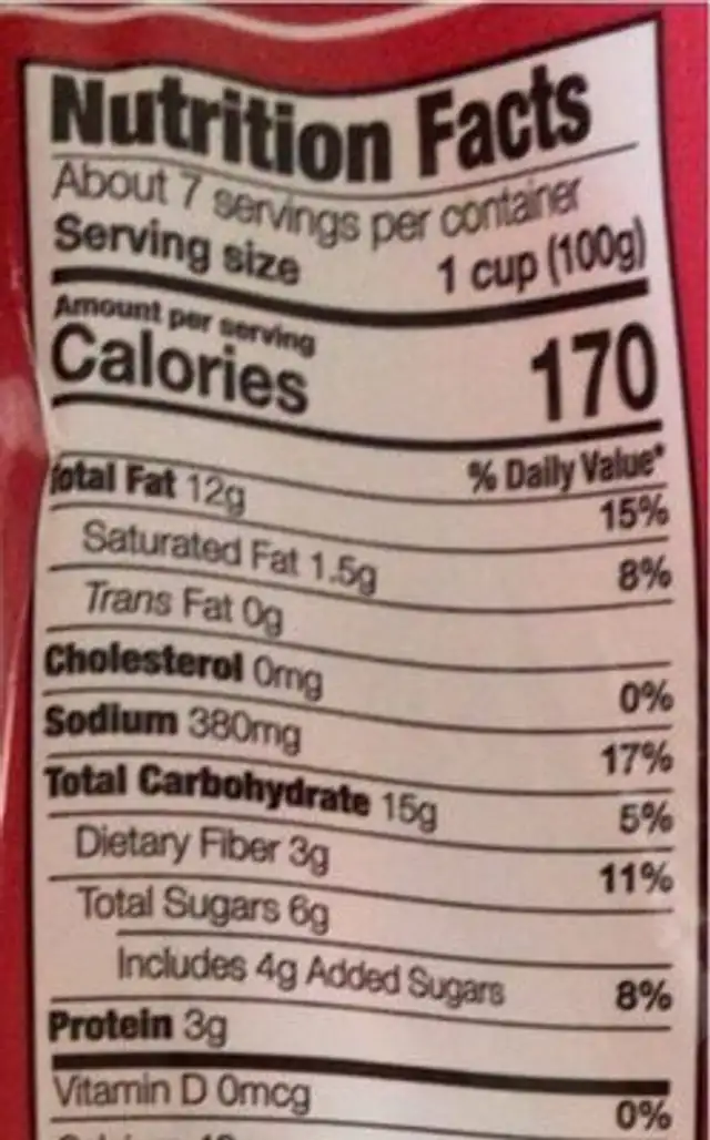 Asian Chopped Salad nutrition facts table