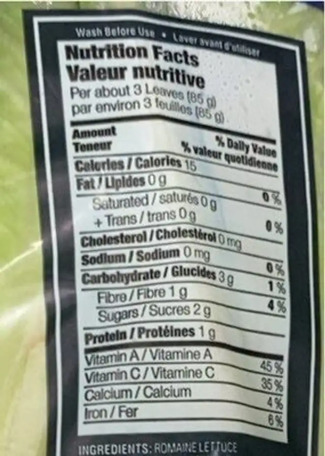 Romain hearts nutrition facts table