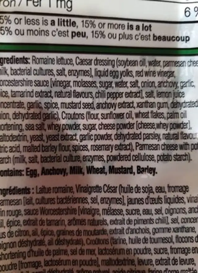 Caesar Chopped Kit ingredients label