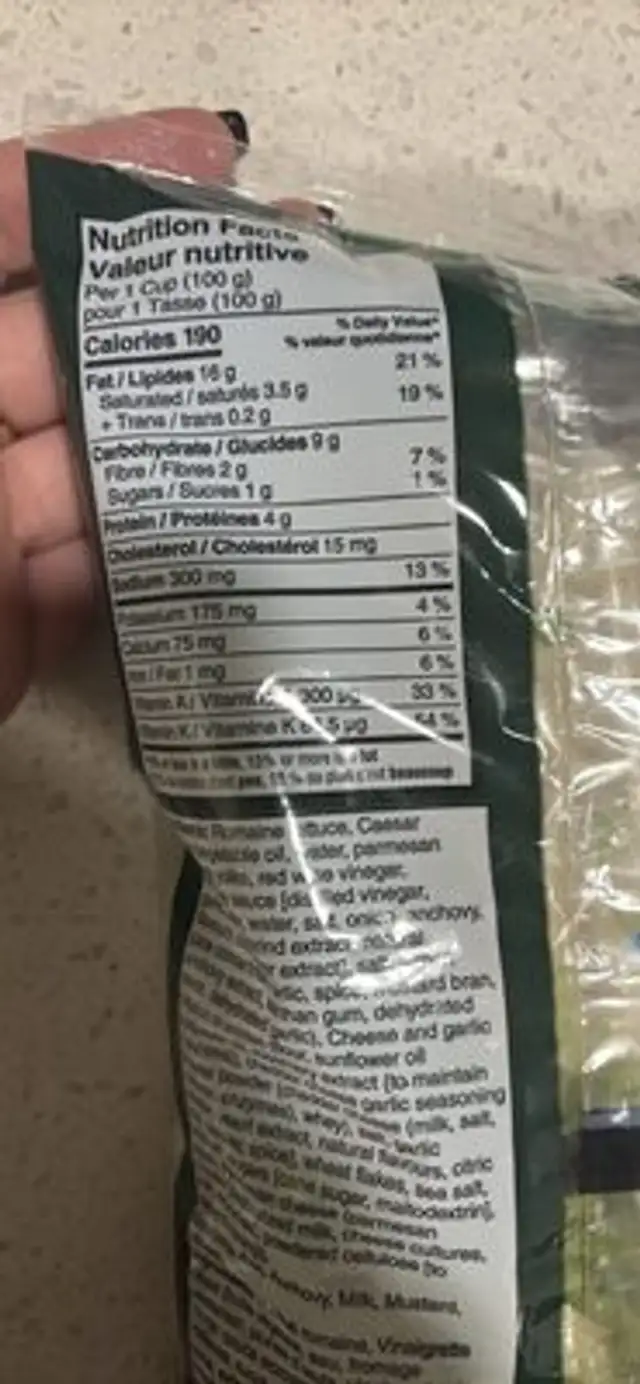 Caesar Chopped Kit nutrition facts table