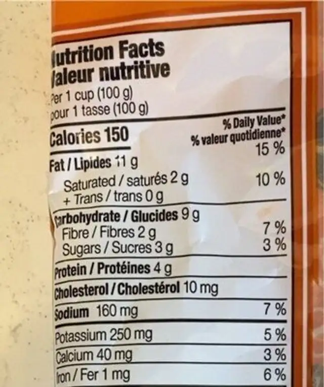 Southwest chopped kit nutrition facts table