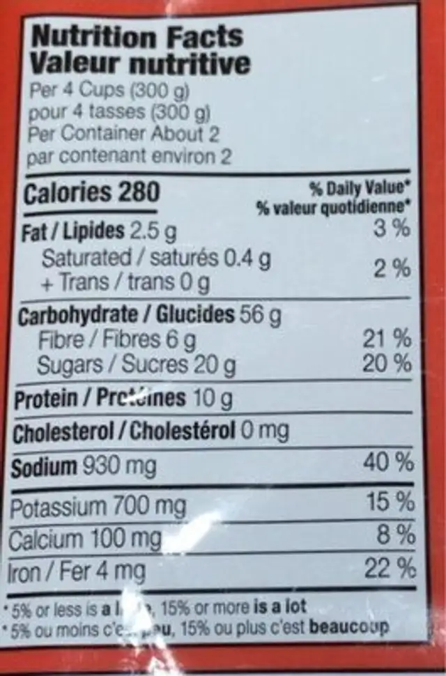Sauté teriyaki nutrition facts table